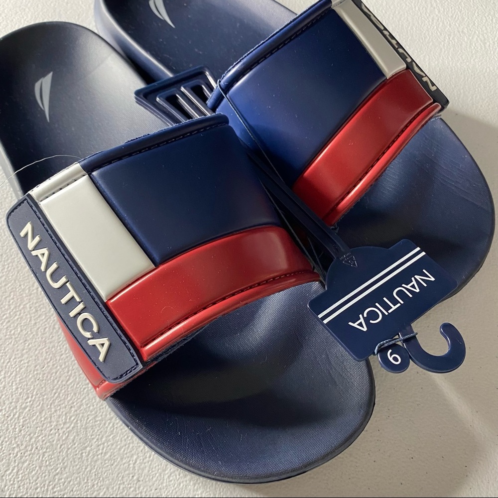 Nautica Bower 2 Mens Slippers Slides Navy White Red NWT